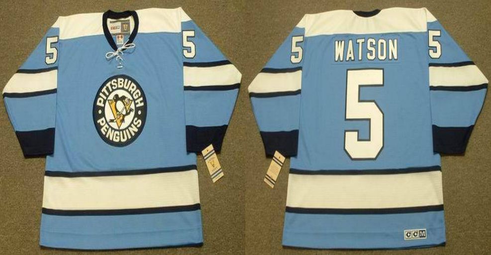 2019 Men Pittsburgh Penguins #5 Watson Light Blue CCM NHL jerseys